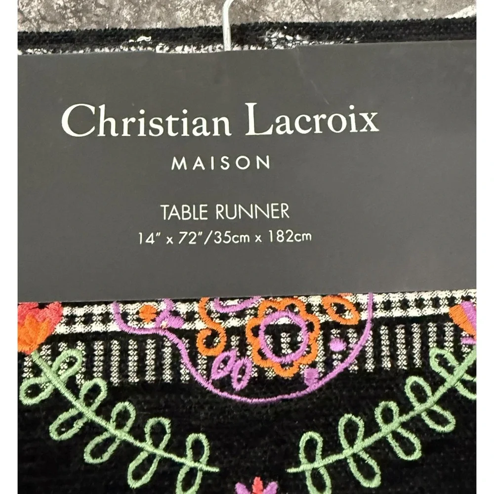 Christian Lacroix Maison Embroidered Sugar Skull Floral Table Runner 14